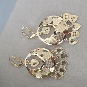 Gold Filled Chandalier Earrings Boho Hearts